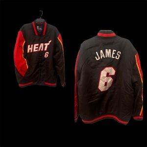 NBA LeBron James #6 Miami Heat Black and Red Varsity Jacket size 2XL